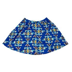 Lush Blue Tribal Aztec Pattern Skater Mini Skirt Size XS